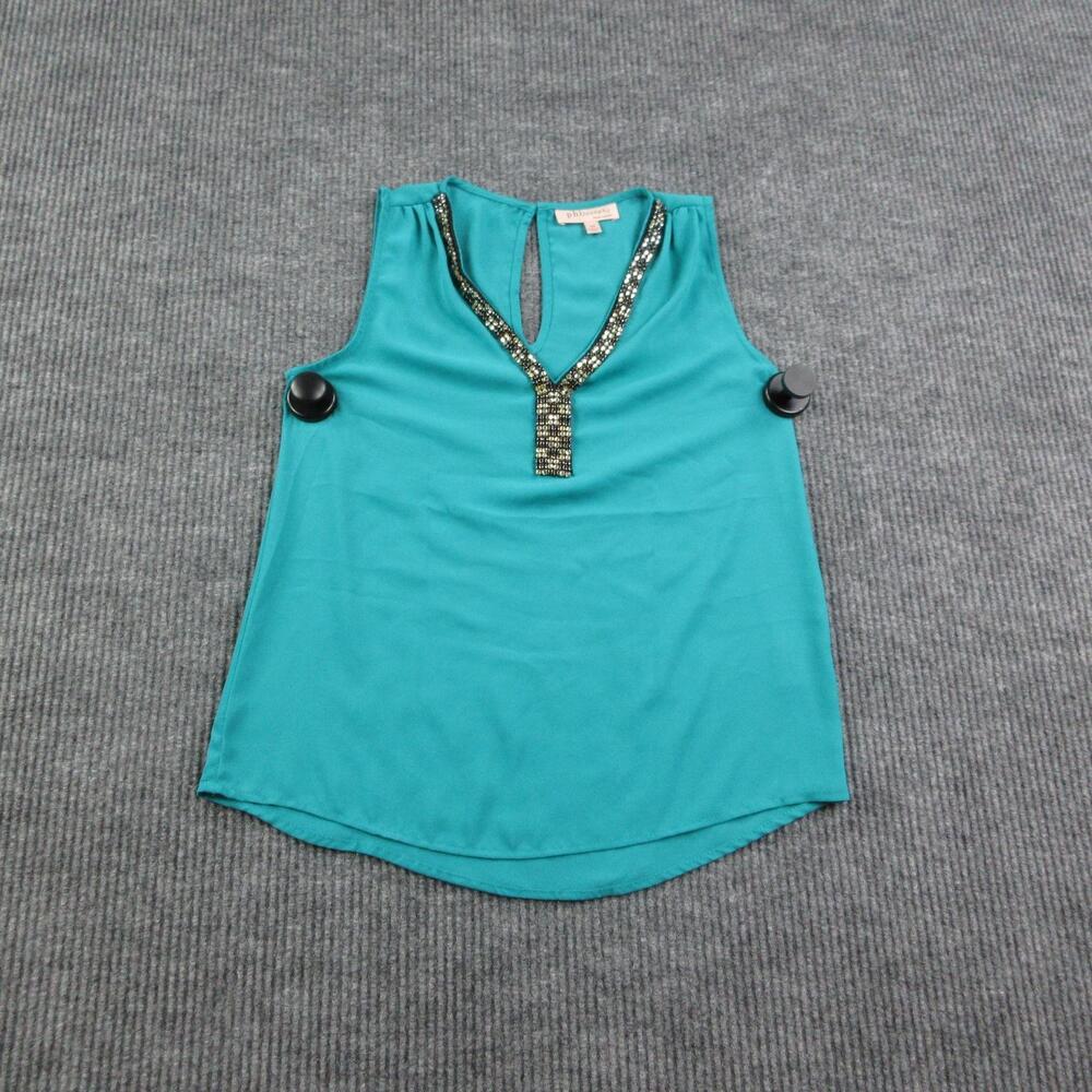 Philosophy Blouse Womens XS Green Beaded V-Neck Chiffon Sleeveless Party
